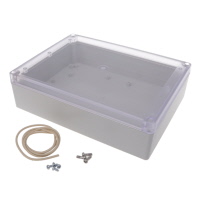 Box Polycarbonate White, Off, Clear Cover/Door Cover Included 8.660" L x 6.500" W (219.96mm x 165.10mm) X 2.360" (59.94mm) Box Polycarbonate White, Off, Clear Cover/Door Cover Included 8.660" L x 6.500" W (219.96mm x 165.10mm) X 2.360" (59.94mm)