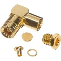 SMB Connector Plug, Female Socket 50 Ohms Free Hanging (In-Line), Right Angle Solder SMB Connector Plug, Female Socket 50 Ohms Free Hanging (In-Line), Right Angle Solder