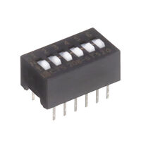 Dip Switch SPST 6 Position Through Hole Slide (Standard) Actuator 50mA 24VDC Dip Switch SPST 6 Position Through Hole Slide (Standard) Actuator 50mA 24VDC