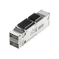 152 (76 x 2) Position QSFP-DD (Double Density) Receptacle with Cage, Ganged (2x1) with Heat Sink Connector Press-Fit Through Hole, Right Angle 152 (76 x 2) Position QSFP-DD (Double Density) Receptacle with Cage, Ganged (2x1) with Heat Sink Connector Press-Fit Through Hole, Right Angle
