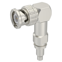 BNC Connector Plug, Male Pin 50 Ohms Free Hanging (In-Line), Right Angle Crimp BNC Connector Plug, Male Pin 50 Ohms Free Hanging (In-Line), Right Angle Crimp