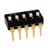 Dip Switch SPST 5 Position Through Hole Slide (Standard) Actuator 25mA 24VDC Dip Switch SPST 5 Position Through Hole Slide (Standard) Actuator 25mA 24VDC