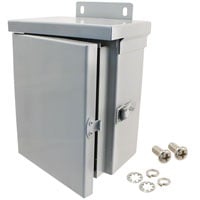 Box Metal, Steel Gray Hinged Door, Lid 6.000" L x 4.000" W (152.40mm x 101.60mm) X 8.000" (203.20mm) Box Metal, Steel Gray Hinged Door, Lid 6.000" L x 4.000" W (152.40mm x 101.60mm) X 8.000" (203.20mm)