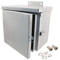 Box Metal, Steel Gray Hinged Door, Lid 8.000" L x 6.000" W (203.20mm x 152.40mm) X 8.000" (203.20mm) Box Metal, Steel Gray Hinged Door, Lid 8.000" L x 6.000" W (203.20mm x 152.40mm) X 8.000" (203.20mm)