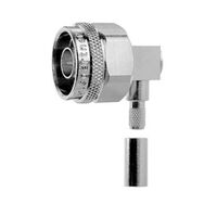 N Type Connector Plug, Male Pin 50 Ohms Free Hanging (In-Line), Right Angle Solder
