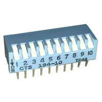 Dip Switch SPST 10 Position Through Hole, Right Angle Piano Actuator 50mA 24VDC