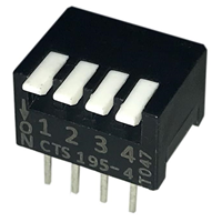 Dip Switch SPST 4 Position Through Hole, Right Angle Piano Actuator 50mA 24VDC