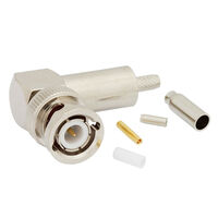 BNC Connector Plug, Male Pin 50 Ohms Free Hanging (In-Line), Right Angle Solder