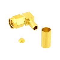 SMA Connector Plug, Male Pin 50 Ohms Free Hanging (In-Line), Right Angle Solder