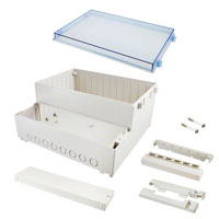 盒 塑料，ABS/聚碳酸酯 灰色，蓝色外盖/门 铰链式门，盖 11.654" 长 x 6.221" 宽（296.00mm x 158.00mm） X 11.063"（281.00mm）