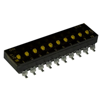 Interruptores DIP SPST 10 posiciones Montaje en superficie Deslizante (Estándar) Actuador 100mA 20VCC