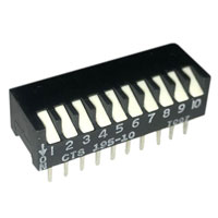 Dip Switch SPST 10 Position Through Hole, Right Angle Piano Actuator 50mA 24VDC