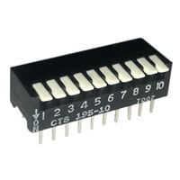 Dip Switch SPST 10 Position Through Hole, Right Angle Piano Actuator 50mA 24VDC