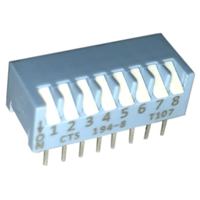 DIP 开关 SPST 8 位置 通孔，直角 Piano 触动器 50mA 24VDC
