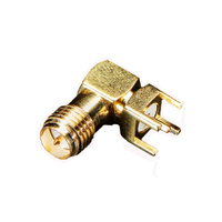 RP-SMA Connector Connector, pen mannetje 50Ohm Doorgaand gat, rechte hoek Soldeersel