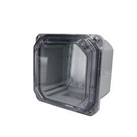 Enclosure Plastic, Polycarbonate Gray, Clear Cover/Door Cover Included 7.040" L x 7.040" W (178.82mm x 178.82mm) X 5.220" (132.59mm)