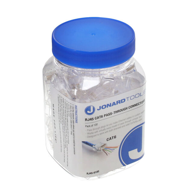 Jonard Tools CAT6A RJ45 Pass-Through Connectors - Pack Of 100 For Network Cables