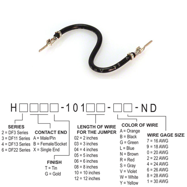 Black 24 AWG Jumper Lead Pin to Pin Tin 2.00 (50.80mm)