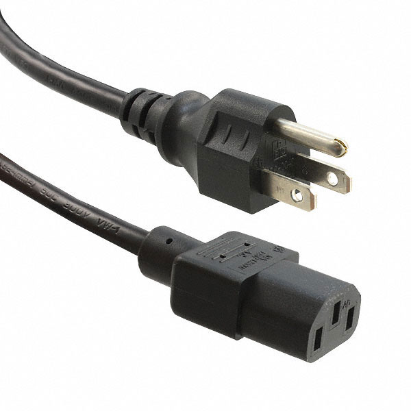 6.56' (2.00m) Power Cord Black NEMA 5-15P To IEC 320-C13 SJT