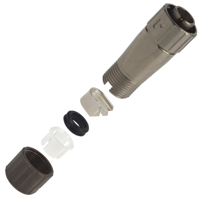 3 Position Circular Connector Plug, Male Pins Solder Cup