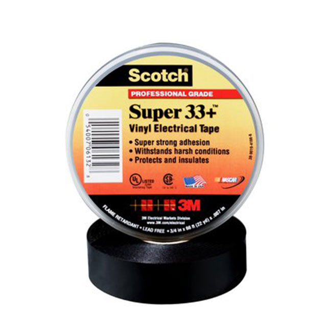 Electrical Tape Rubber Adhesive Black 0.75 (19.05mm) 3/4 X 76' (23.2m) 25.3 yds