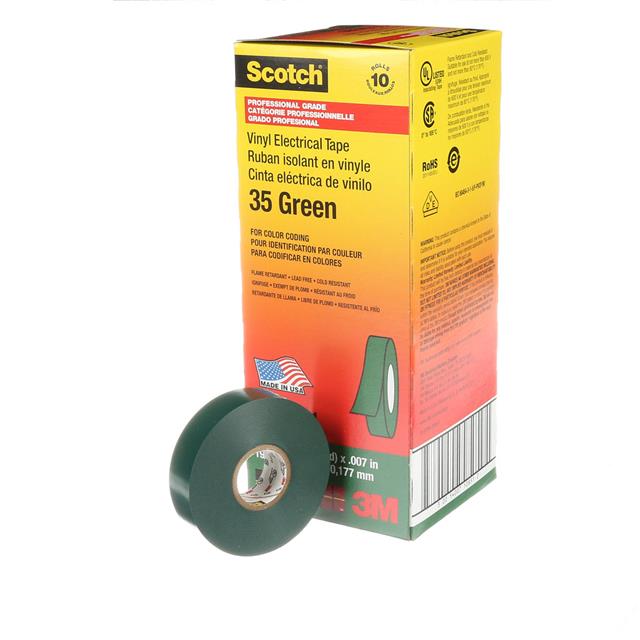 Electrical Tape Rubber Adhesive Green 0.75 (19.05mm) 3/4 X 66' (20.1m) 22 yds