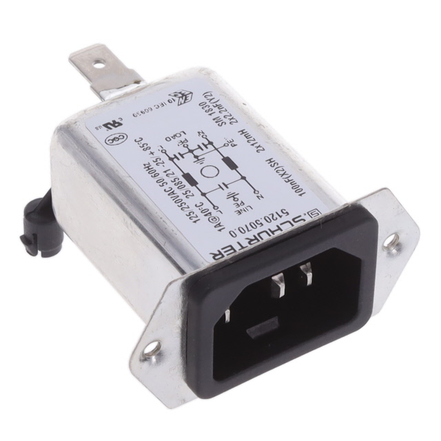 Power Entry Connector Receptacle, Male Blades IEC 320-C14 Panel Mount, Flange; Through Hole, Right Angle