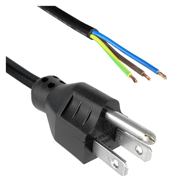 6.56' (2.00m) Power Cord Black NEMA 5-15P To Cable SJT