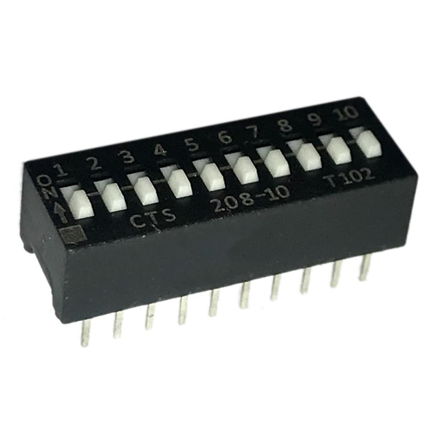 Dip Switch SPST 10 Position Through Hole Slide (Standard) Actuator 50mA 24VDC