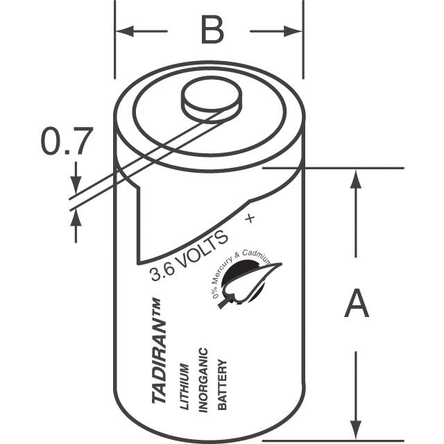 Pila AA de litio - cloruro de tionilo, 3.6V, 2.4Ah, terminal pin para