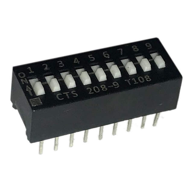 Dip Switch SPST 9 Position Through Hole Slide (Standard) Actuator 50mA 24VDC