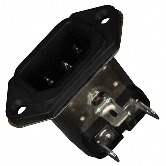 Power Entry Connector Receptacle, Male Blades IEC 320-C14 Panel Mount, Flange, Right Angle