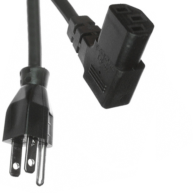 6.56' (2.00m) Power Cord Black NEMA 5-15P To IEC 320-C13, Right Angle SJT