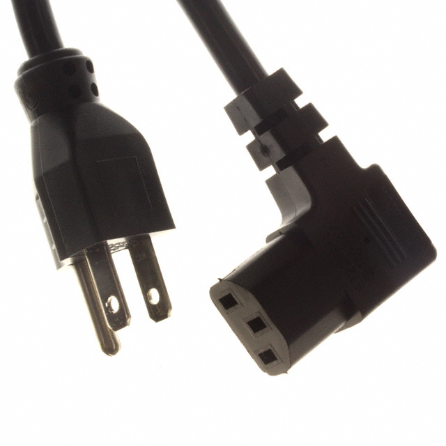 9.84' (3.00m) Power Cord Black NEMA 5-15P To IEC 320-C13, Right Angle SJT