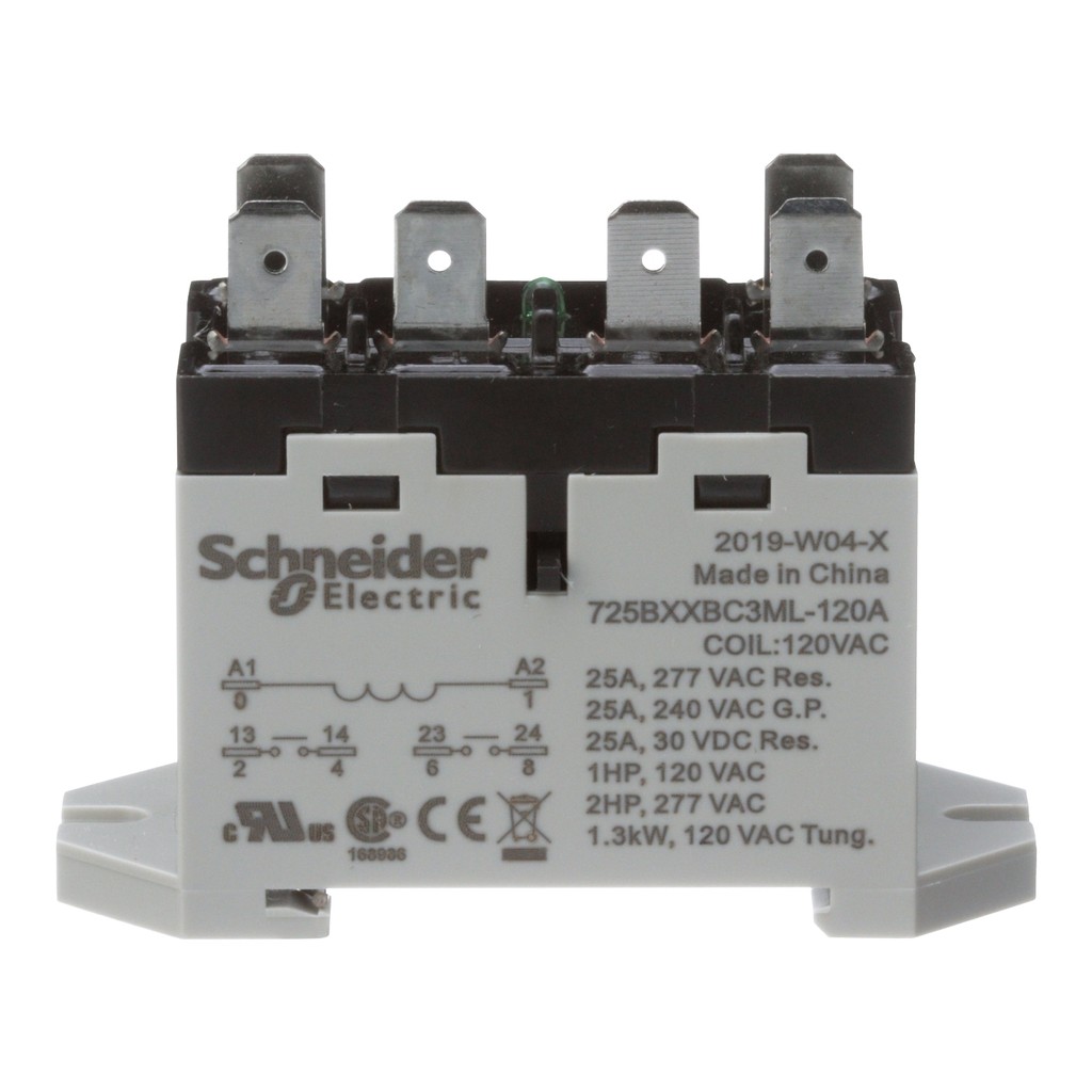 P.RELAY 25A, 2NO, 120VAC, LED PB