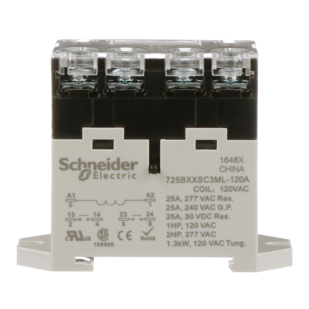 P.RELAY 25A, 2NO, 120VAC, LED PB