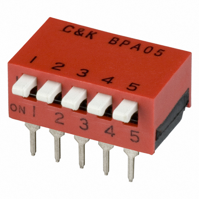 Dip Switch SPST 5 Position Through Hole, Right Angle Piano Actuator 100mA 5VDC