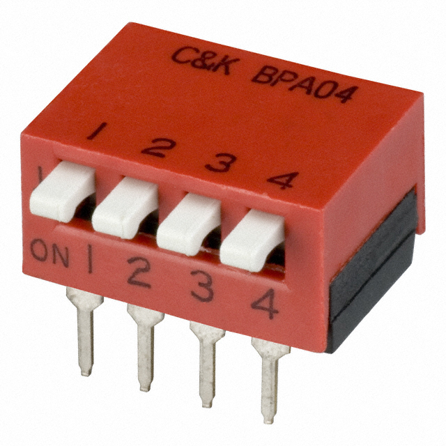 Dip Switch SPST 4 Position Through Hole, Right Angle Piano Actuator 100mA 5VDC