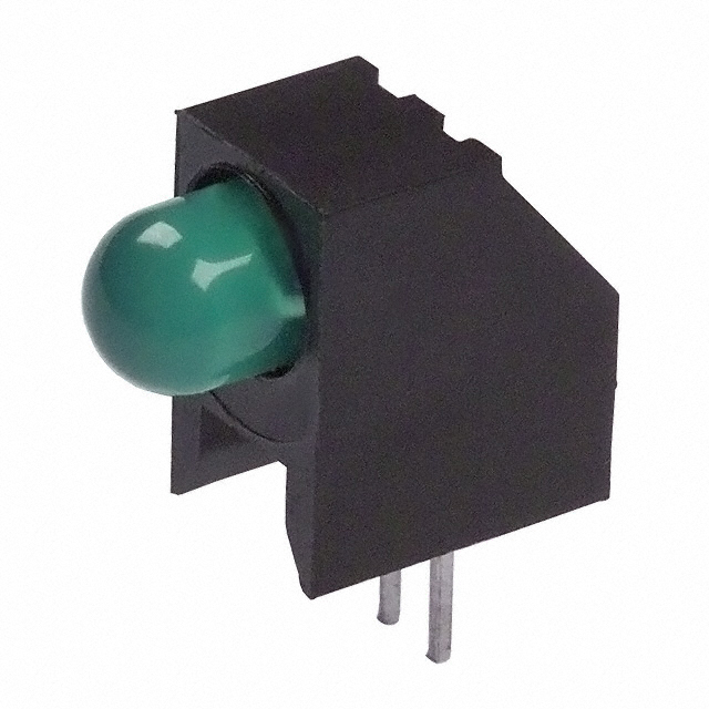 LED Circuit Board Indicator LED Circuit Board Indicator Single Green Tinted 2.2V 10mA Round with Domed Top 5mm, T-1 3/4 Through Hole, Right Angle